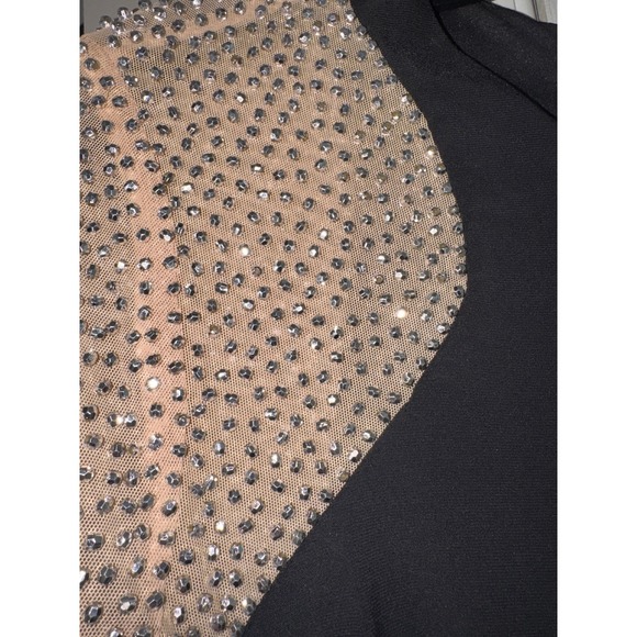 Xscape Black Beaded Illusion Long Sleeve Sheath Dress Size 14 Cocktail Party - Picture 6 of 10